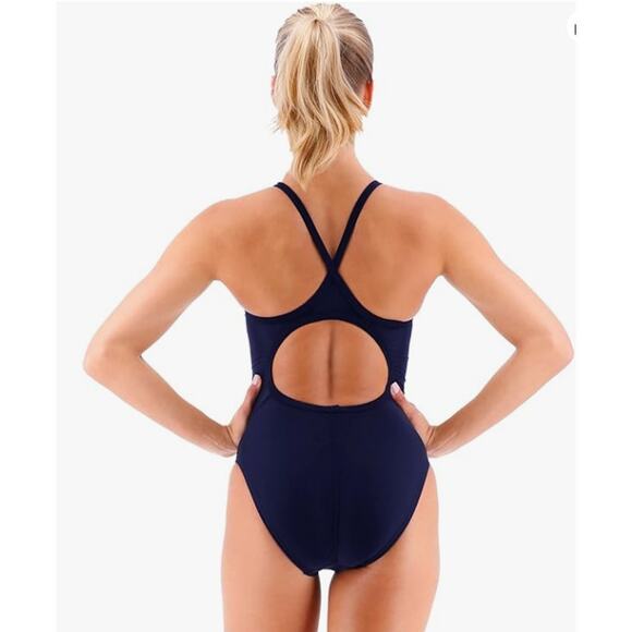 NWT TYR Sport Girls' Solid Durafast Diamondback Swim Suit Navy Size 24 - Picture 2 of 9